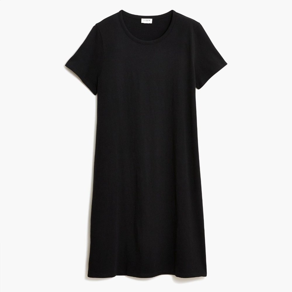 NWT J Crew Women's Short Sleeve Crew Neck Shirt Dress Black Cotton Size 2XS